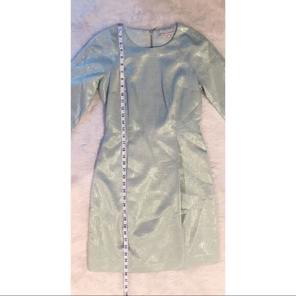 RACHEL ROY Mod Sheath Mini Dress Green Textured Shiny Retro 60s Green Size 4 New - Picture 14 of 15